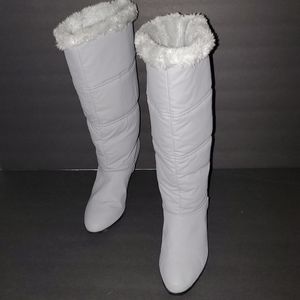 Gray Faux Fur Knee Boots